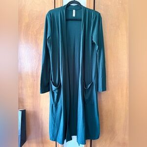 Long Open-Front Emerald Duster Cardigan